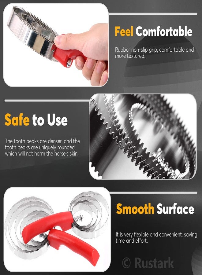 روستارك فرشاة كاري قابلة للعكس من الفولاذ المقاوم للصدأ من Rustark، قطعتان، 4 حلقات و6 حلقات، بمقبض ناعم الملمس، مناسبة للأبقار والأغنام والكلاب والماعز والخيول. - Image 3